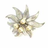 A&Z Sterling Silver Flower Textured Faux Pearl Brooch