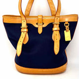 Dooney & Bourke Cabriolet Canvas Navy Brown Bucket Leather Tote