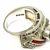 Estate size 5.5 925 Sterling Silver Geometric Carnelian & Onyx Ring