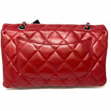 Chanel 2012 Accordion 3 Flap Bag Red Quilted Lamb Leather Shoulder Bag