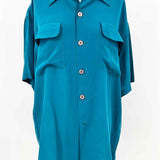 SPENSER JEREMY Women's Teal Size M Button Up Silk Short Sleeve Top
