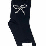 7DAYSSOCKS Women's Black Crew Cotton Blend Bow Socks
