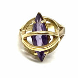 Estate Modernist size 6 10K Yellow Gold Marquise Cut Orbital Amethyst Ring
