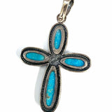 Estate 925 Sterling Silver Cross Cord Turquoise Made in Thailand Pendant