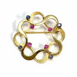 Carl Art 14k Yellow Gold Woven Pink & Blue Sapphire Brooch