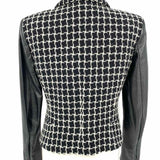 Chanel Women's Black Size 38/S Button Down Wool Leather Window Pane Jacket