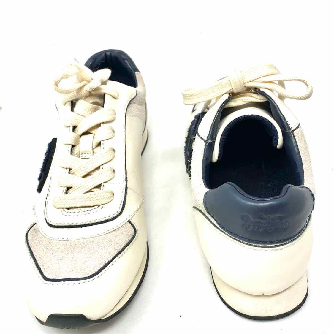 Coach Retro Runner Women's White Navy Size 36.5/5.5 Lace-up Suede Logo Sneakers