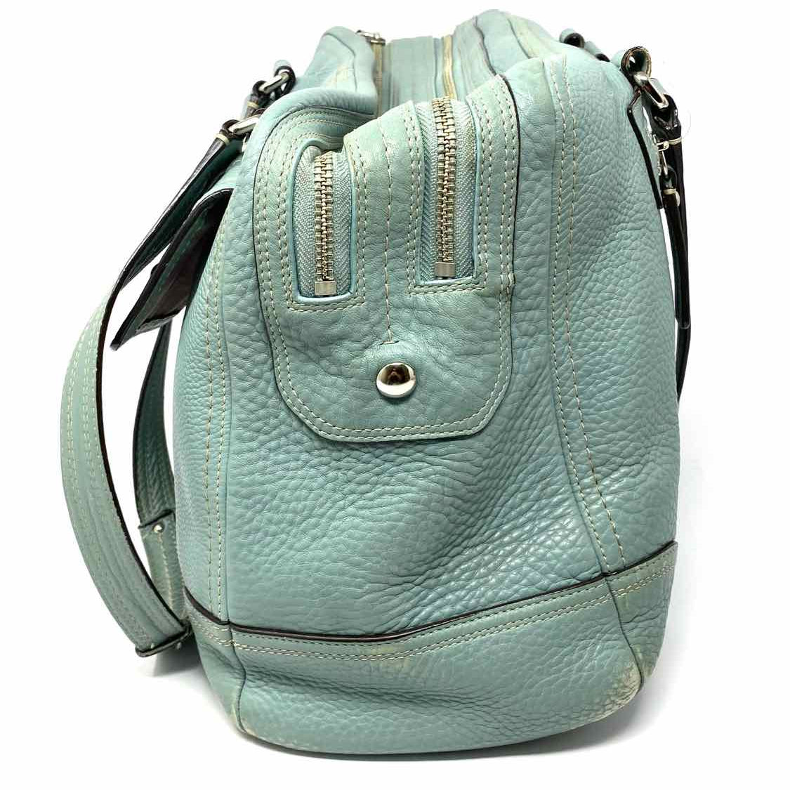 Coach Hampton XL Teal Zip Pebbled Leather Shoulder Bag