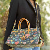 Dooney & Bourke Y2K Scribble Hearts Coated Canvas Multi-black Tote Satchel