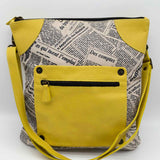 MAURIZIO TAUITI Gray Yellow Square Newspaper Leather Crossbody