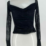AFRM Women's Black Size S Ruched Mesh Lace Long Sleeve