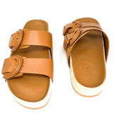 Vince Glyn Women's Caramel Size 7.5 Slide Leather Buckle Sandals
