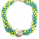 Vintage Blue Green Beaded 19" Multi-strand Necklace