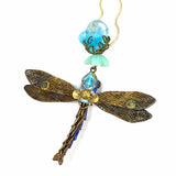 Statement Blue Gold Drop Dragonfly Earrings