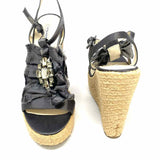 Vera Wang Lavender Women's Gray Beige Size 8 Espadrille Satin Embelished Wedges