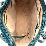 Brahmin Melbourne Teal Zip Top Croc Embossed Leather Tote