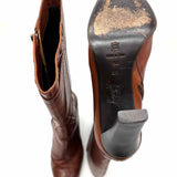 VIA SPIGA Women's Brown Size 8 Block Heel Leather Ribbed Boots