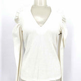 Rebecca Taylor Women's White Size XS V-Neck Ruffled Long Sleeve
