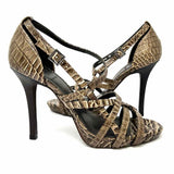 Tory Burch Elizabella Women's Brown Sze 8 Stiletto Leather Croc Embossed Sandals
