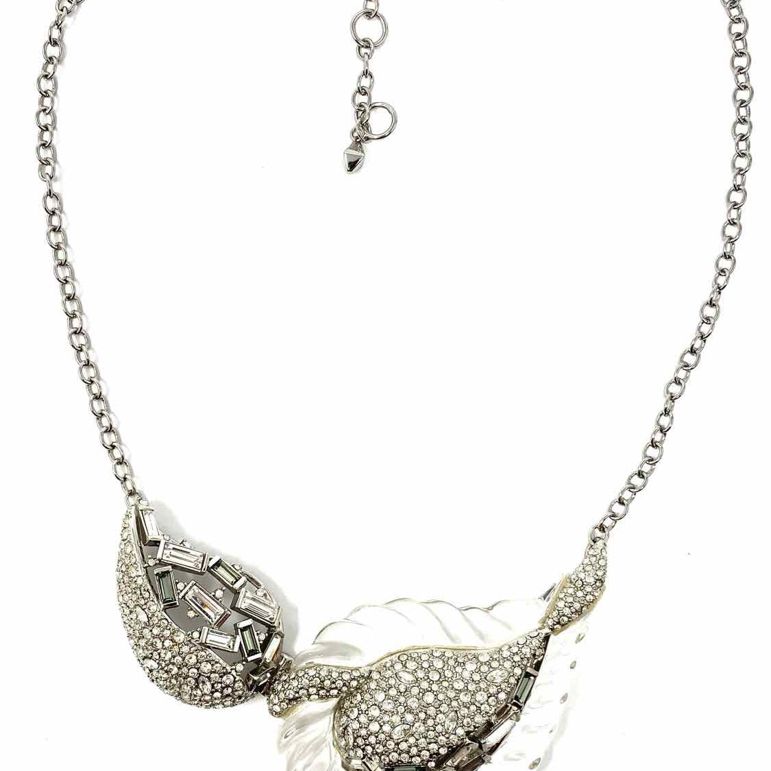 Alexis Bittar White Silver Tone Statement Abstract Crystal Necklace