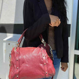 REBECCA MINKOFF Cupid Red Studded Leather Satchel