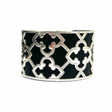 Brighton Christo Toledo Black Silver Tone Layered Clover Leather Cuff