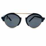 illesteva Milan 3 Black Gold Tone Aviator Round Sunglasses