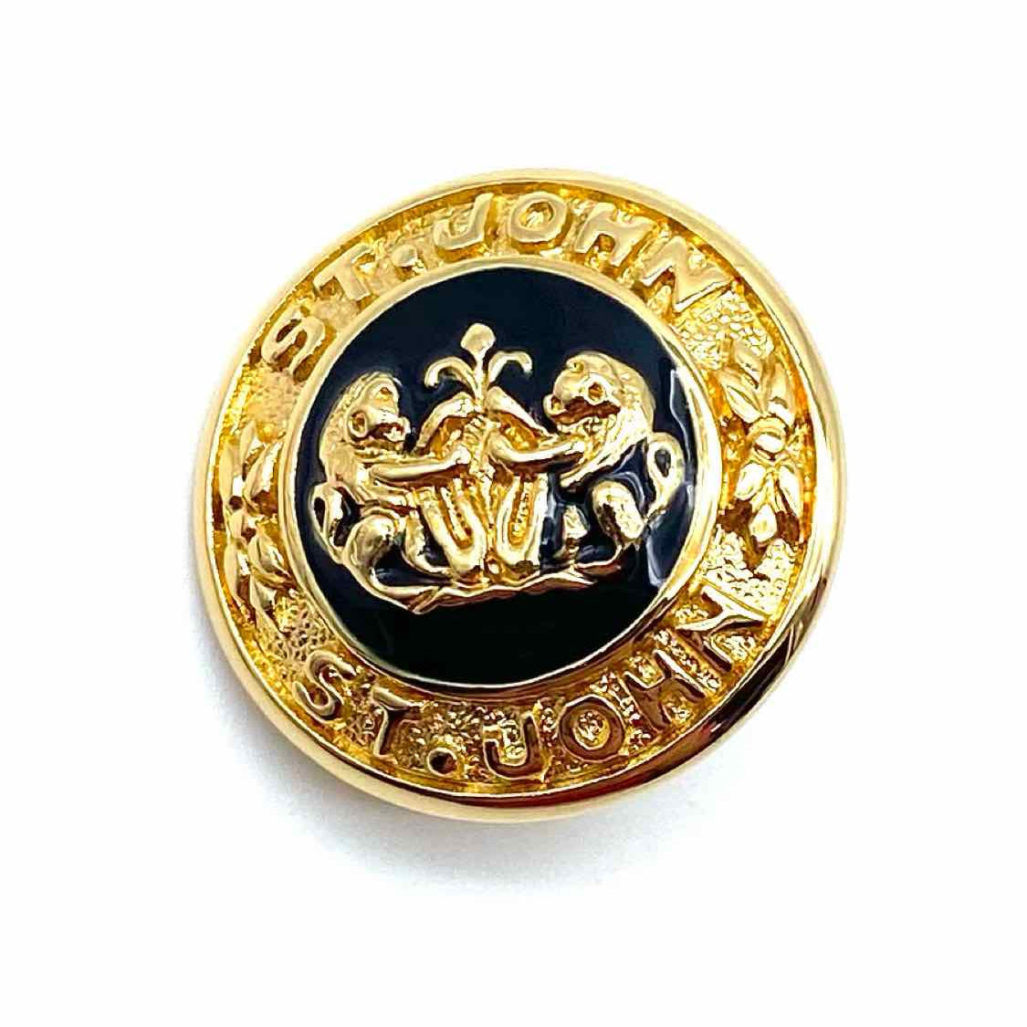 ST. JOHN Black Gold Tone Medallion Crest Earrings