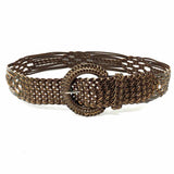 Leather Brown Woven 34" Metallic Belt