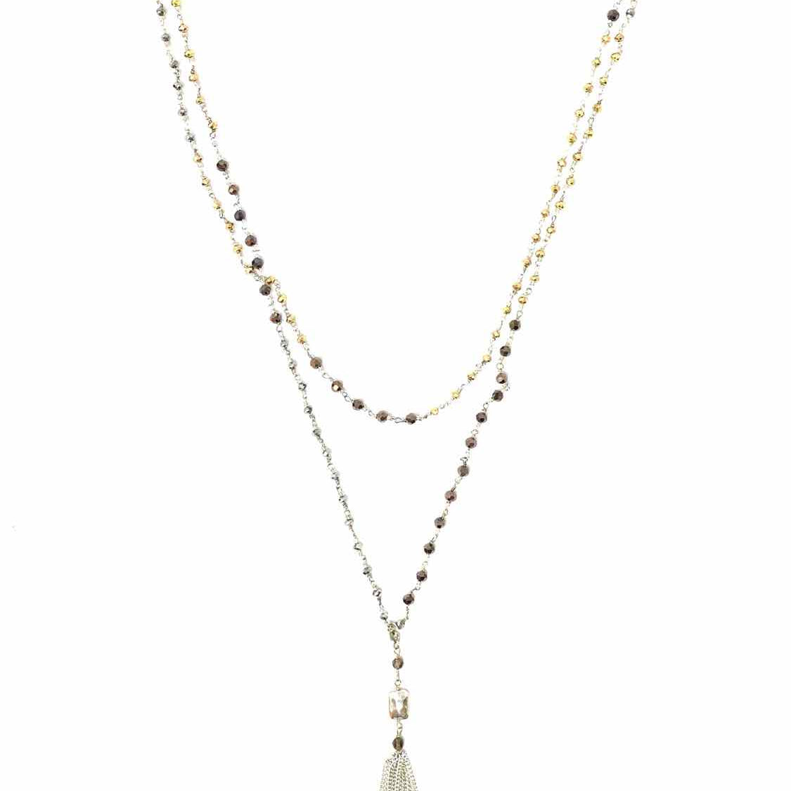 stella & dot Two-tone Beaded 23" Tassel Necklace