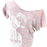 Women's Biggie Smalls Purple Size M Off The Shoulder Distressed Graphic T-shirt
