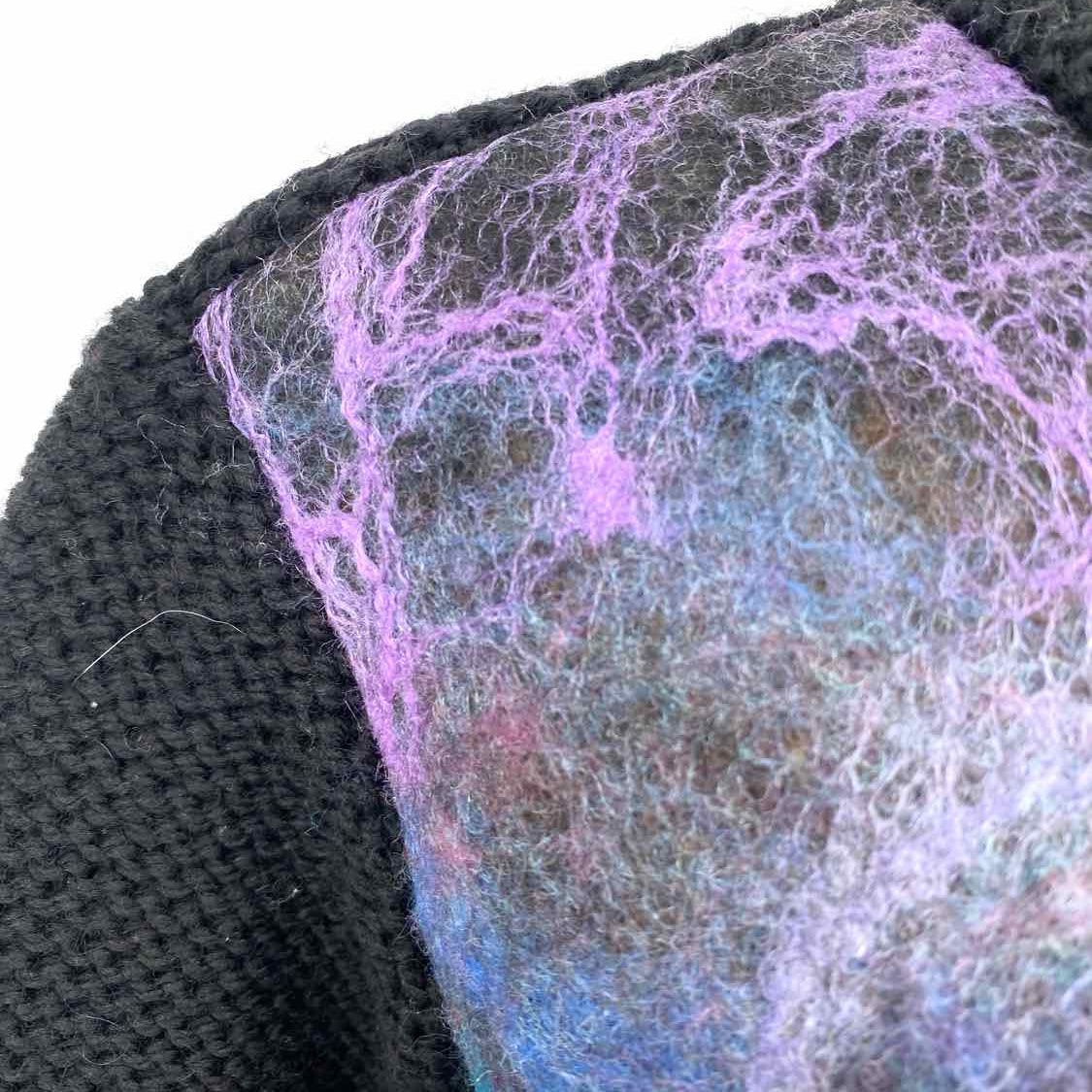 Handmade Women's Purple Blue Size M Wool Silk Blend Felted Color Block Cardigan