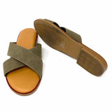 Cynthia Rowley Women's Green Size 7 Criss-Cross Suede Slide Sandals