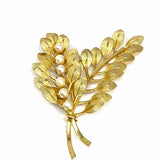 Imperial Pearl Syndicate 12K GF Yellow Gold Leaf Pearl Brooch