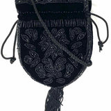 La Regale Black Drawstring Beaded Crossbody