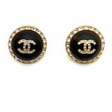 Chanel 2023 Autumn CC Strass Wood Resin Brown Dome Made in France Earrings