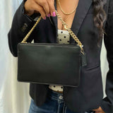 Coach Signature Chain Black Zip Leather Crossbody