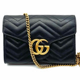 Gucci Black Quilted Marmont Leather Wallet on Chain Crossbody