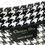 Christian Dior Embroidered Medium Book Bag Canvas Black White Houndstooth Tote
