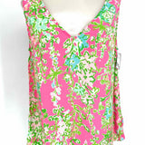 Lilly Pulitzer Women's Pink / Green Size M V-Neck Silk Floral Sleeveless