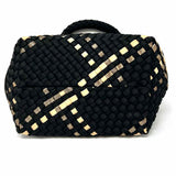 Naghedi St. Barths Small Neoprene Black Beige Woven Satchel w/ Pouch