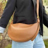 Quince Light Brown Crescent Pebbled Leather Crossbody