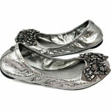 Tory Burch Azalea Women's Silver Size 7 Ballet Bow Flats
