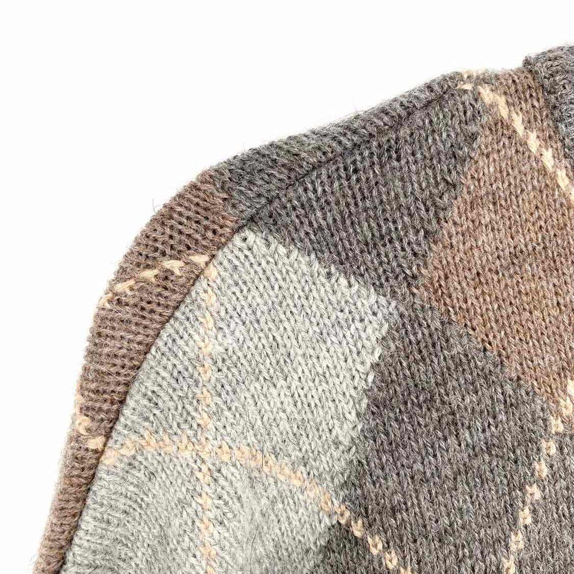 Luciano Barbera Men's Beige Gray Crew Neck Wool Argyle Made in Italy Sweater