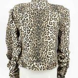 R13 Kelsey Shirring Women's Beige Brown Size M Denim Leopard Jacket