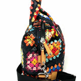 MZ WALLACE Sutton Deluxe Medium Nylon Multi-black Top Handle crochet Satchel