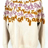 Lingua Franca Fair Aisle Words Women's Cream Size M Crew Neck Cashmere Sweater