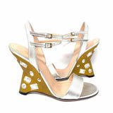 Gucci Women's Engel Silver Size 37.5/7.5 Engel Wedge Swarovski Crystal Sandals
