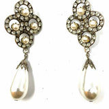 Estate Ivory Silver Tone Dangle 2.25" Faux Pearl Earrings