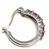 Estate 925 Sterling Silver Purple Hoop Amethyst Earrings